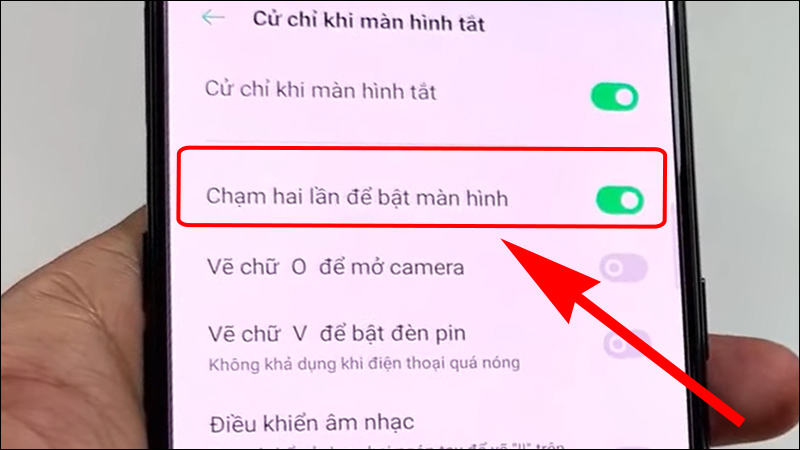 Chọn vào ô xanh để bật 